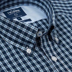 TM Lewin Navy/Blue Plaid Twill Cotton Shirt (M)